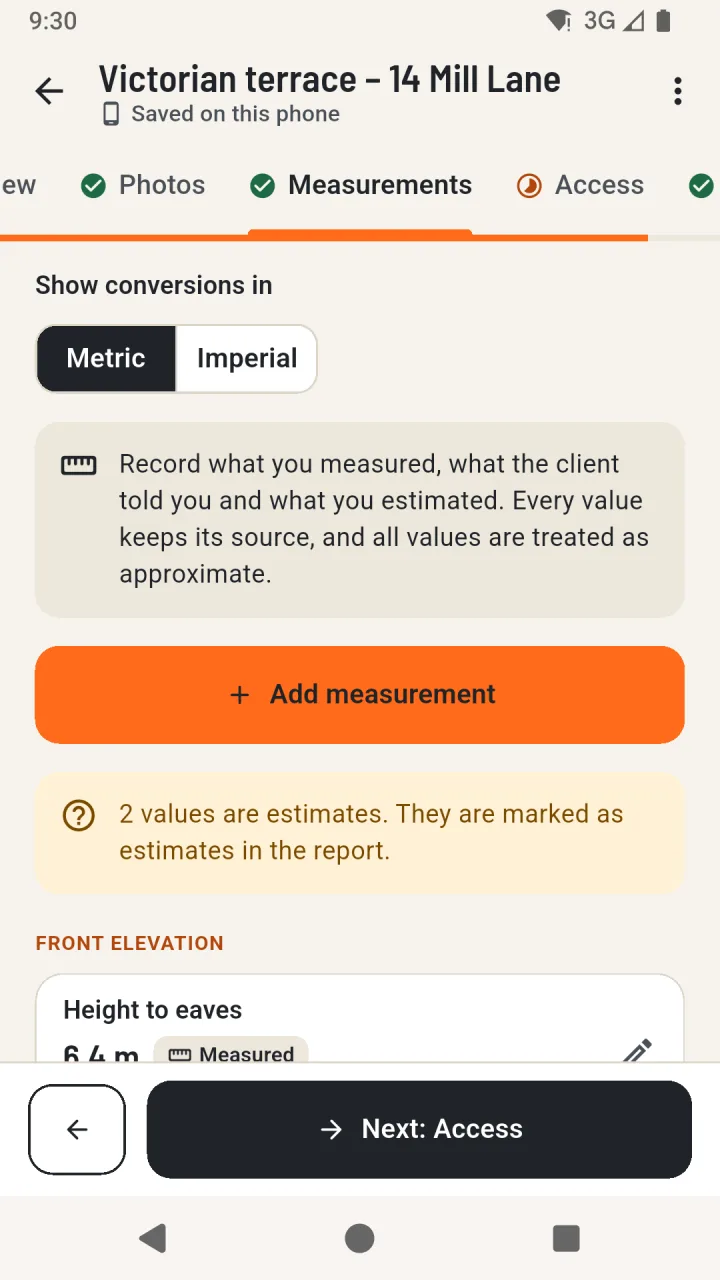 Measurements with their sources and conversions